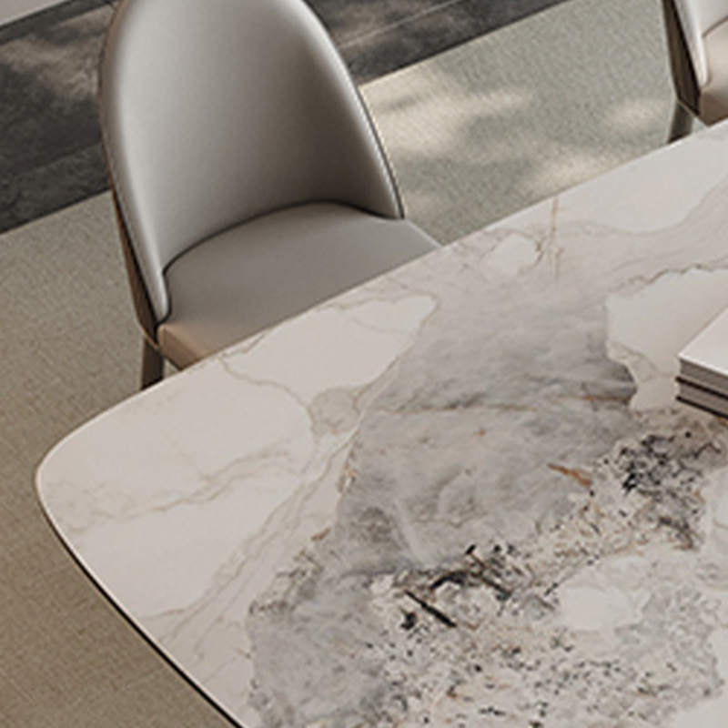 Retro Slate Dining Table Set with Dual-base, Upholstered Chairs, Back, and White Top - image 4