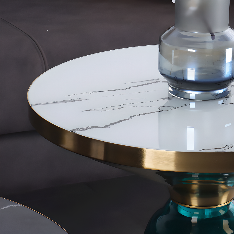 Simplistic Single Side Table with Hardened Glass and Plinth Base, Rounded Top - image 12