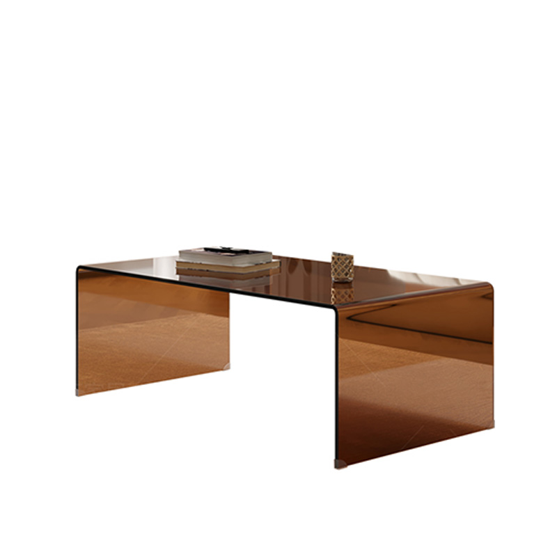 Rectangular Brown Glass Modern Coffee Table with Sleek Sled Base - image 3