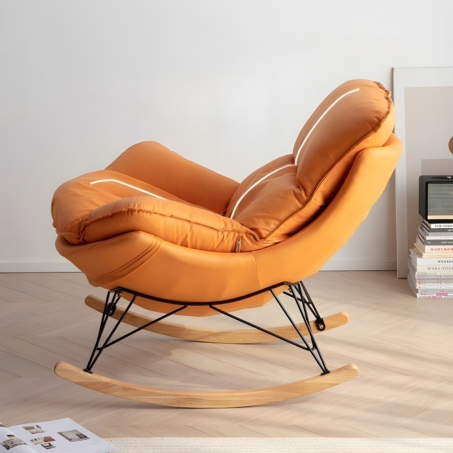 Contemporary Indoor Rocking Chair with Sled Legs and Spindle Back - image 23