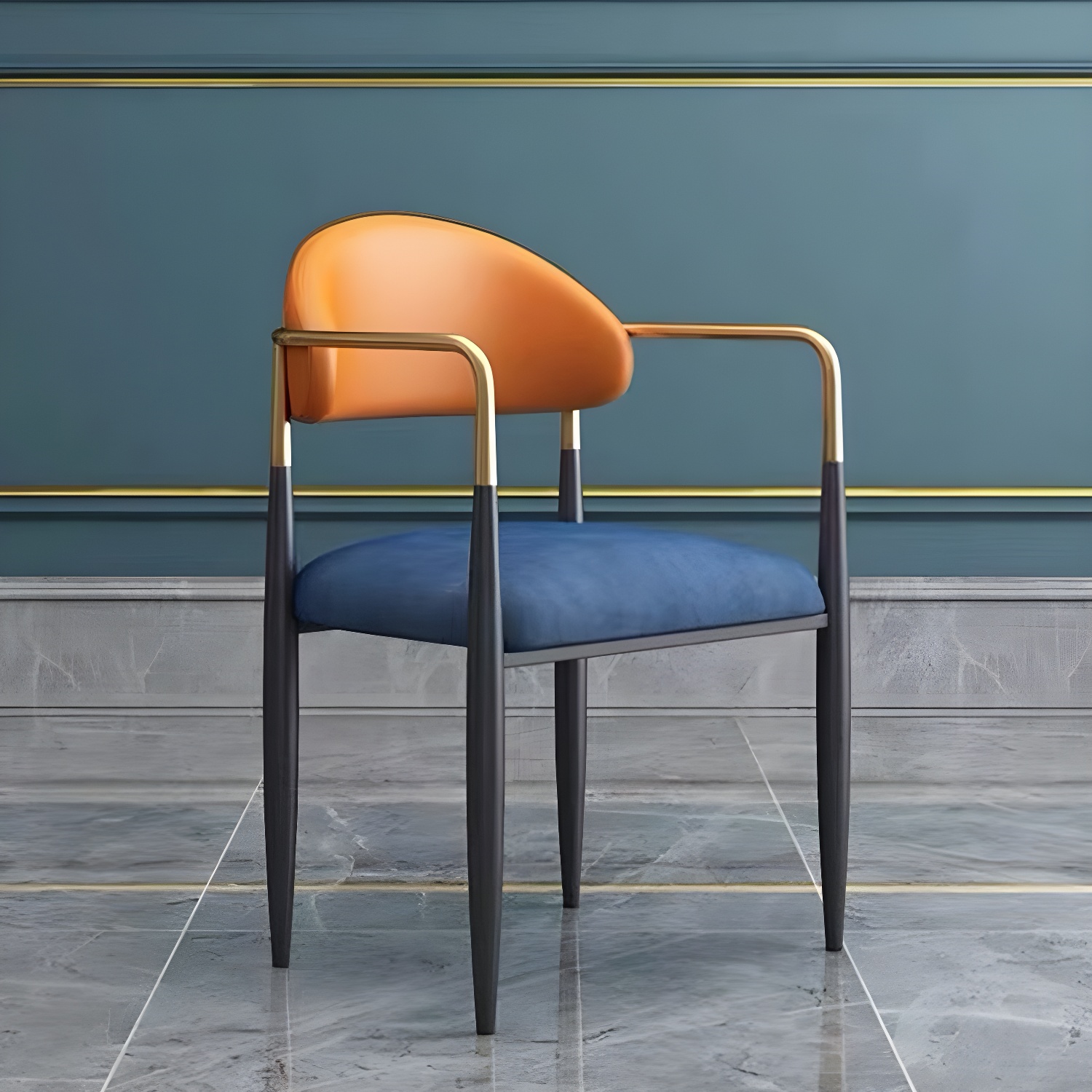 Upholstered Dining Chair Glam Style Open Back Dining Armchair for Indoor - image 5