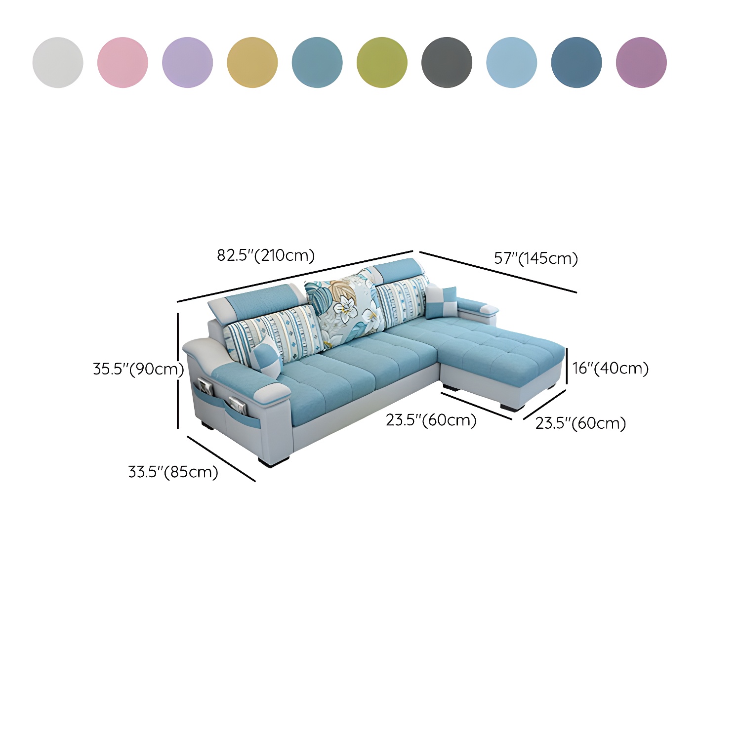 Modern Reversible Straight Sectional Sofa with Ottoman in Linen Upholstery, Sloped Arms - image 19
