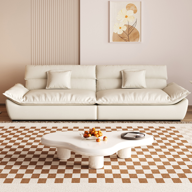 Modern Solid Color Scratch-defiant Standard Sofa in Light Gray/Taupe/Citrus Color, 3-seater with 2 Pillows - image 12