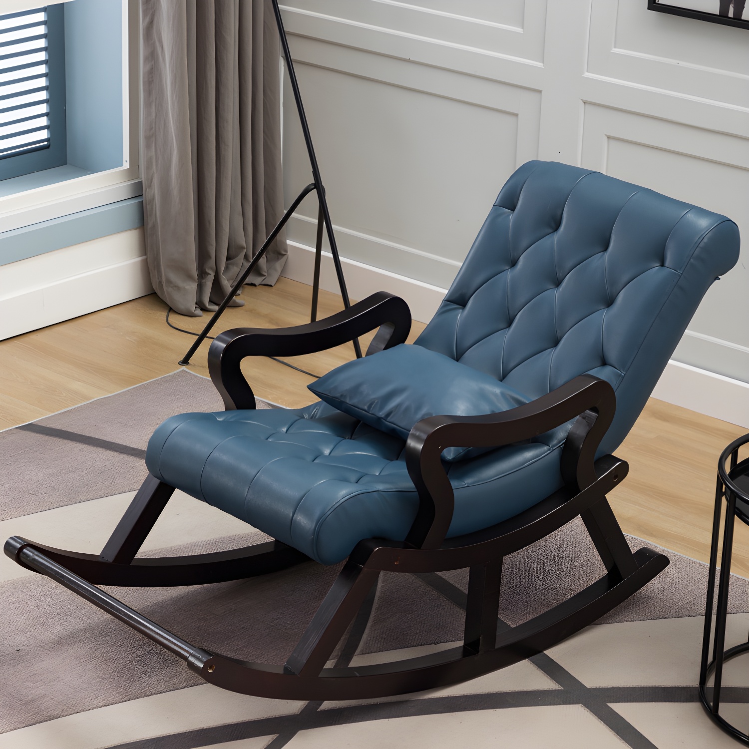 49" Wide Tufted Cushions Solid Wood Leather Rocking Accent Chair - image 3