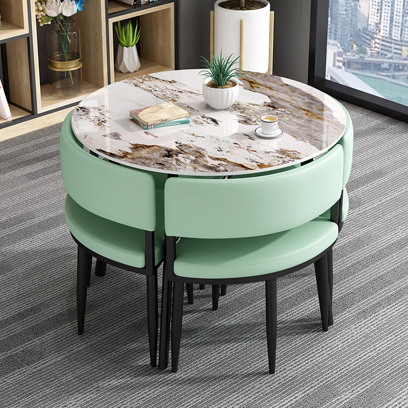 Circular Dining Table Set with a Slate Tabletop in White/Gray/Coal, Back and Cushion Chair for Dining Table for 4 in a Simple Style - image 28