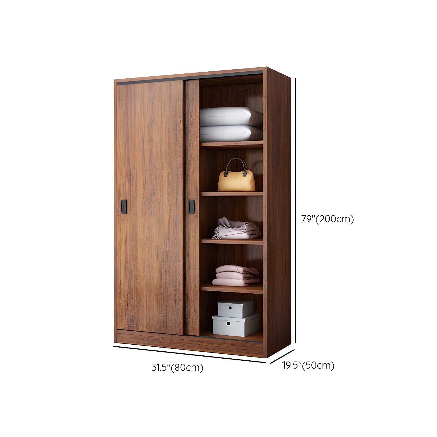 Solid Wood Frame Wardrobe Freestanding Wardrobe with Sliding Doors - image 11