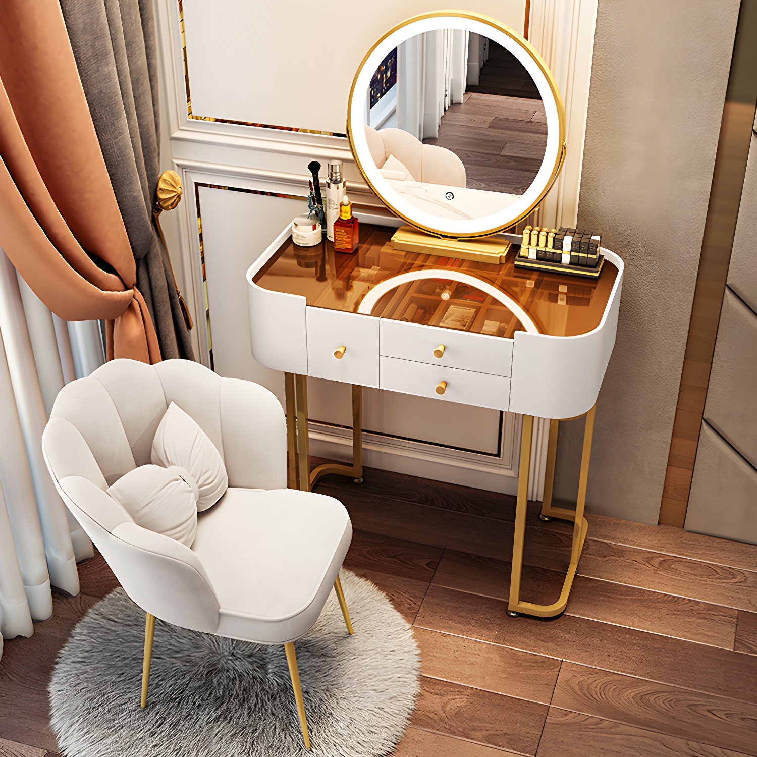Glam Glass Vanity Dressing Table Bedroom Make-up Vanity with Drawer - image 9