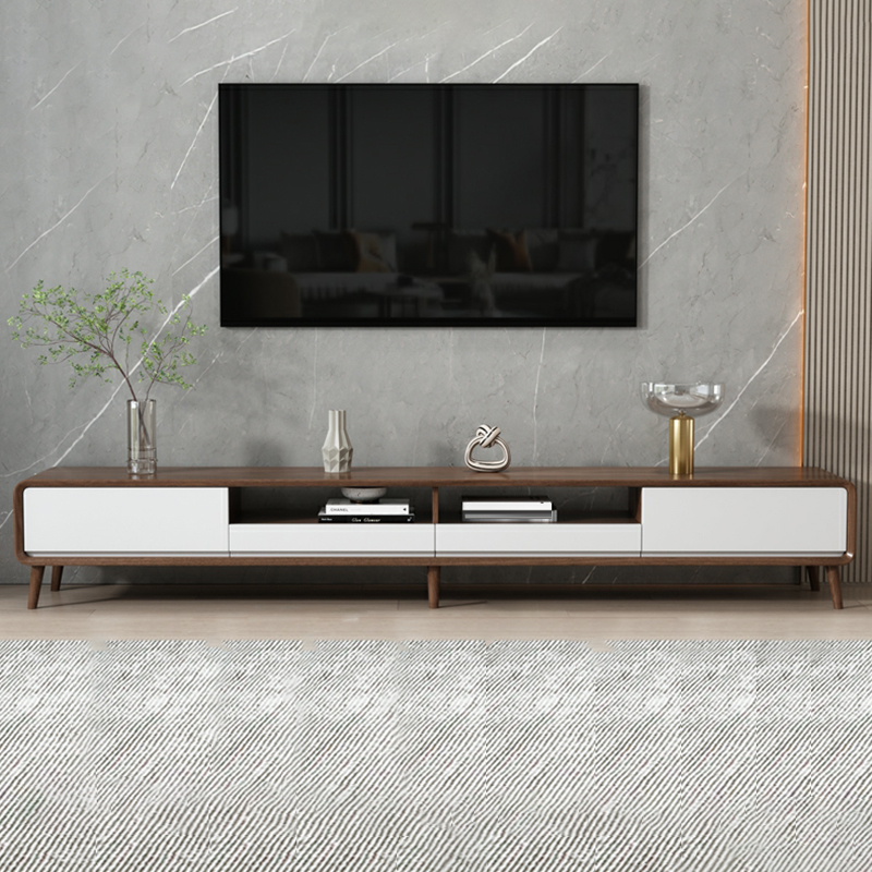 4-Drawer Modern Wood TV Stand with Open Storage and Cable Management - image 4