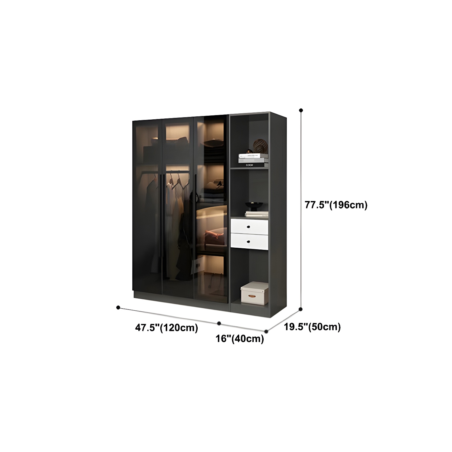 Contemporary Home Wardrobe Armoire Black Glass Wardrobe Cabinet - image 18