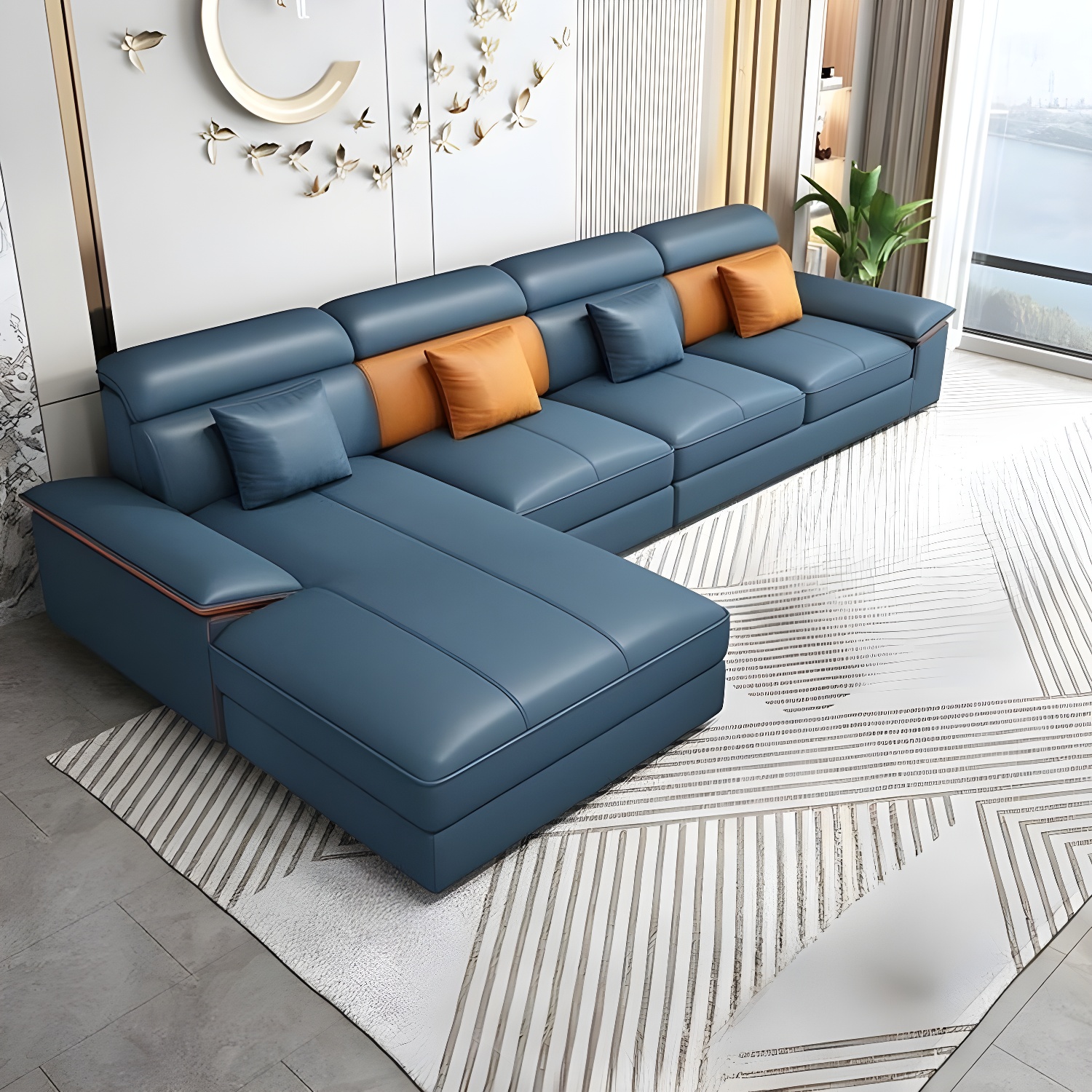 Modernism Pillow Top Arm Sectional with Chaise for Living Room