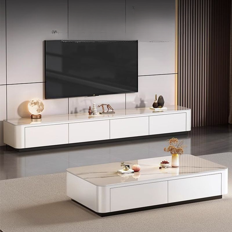 Contemporary Design Single Set Geometric Figure Rock Top Board Game Coffee Table with Block Base in Gray/Chalk and 2 Drawers - image 8