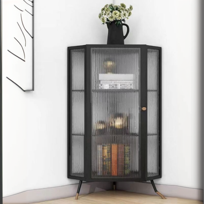 Contemporary Corner Utility Cabinet with 1 Cabinet, Iron Countertop, Glass Door, Pull Knobs, and Black/White/Off White Top - image 6