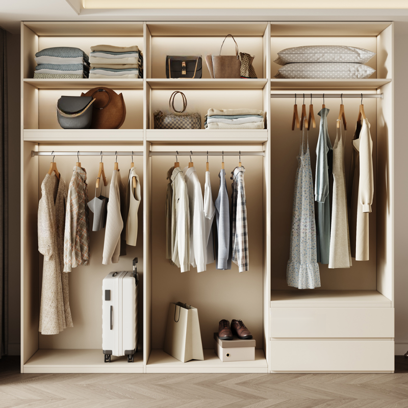 White Minimalist Manufactured Wood Independent Wardrobe Closet with Soft Close Drawer, Soft Close Door, and Interior Shelves - image 3