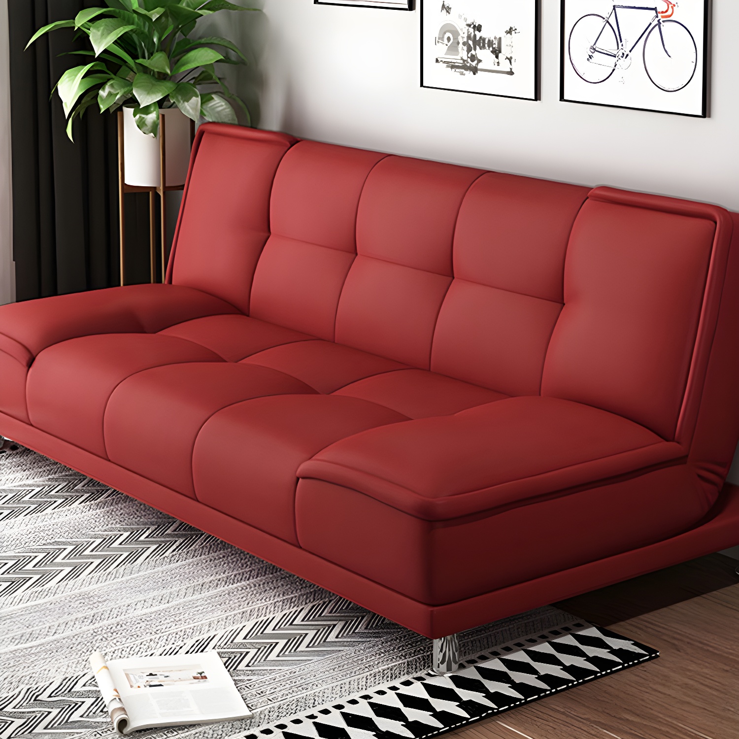 75"Modern Minimalist Armless Foldable Sleeper Leather Settee - image 6