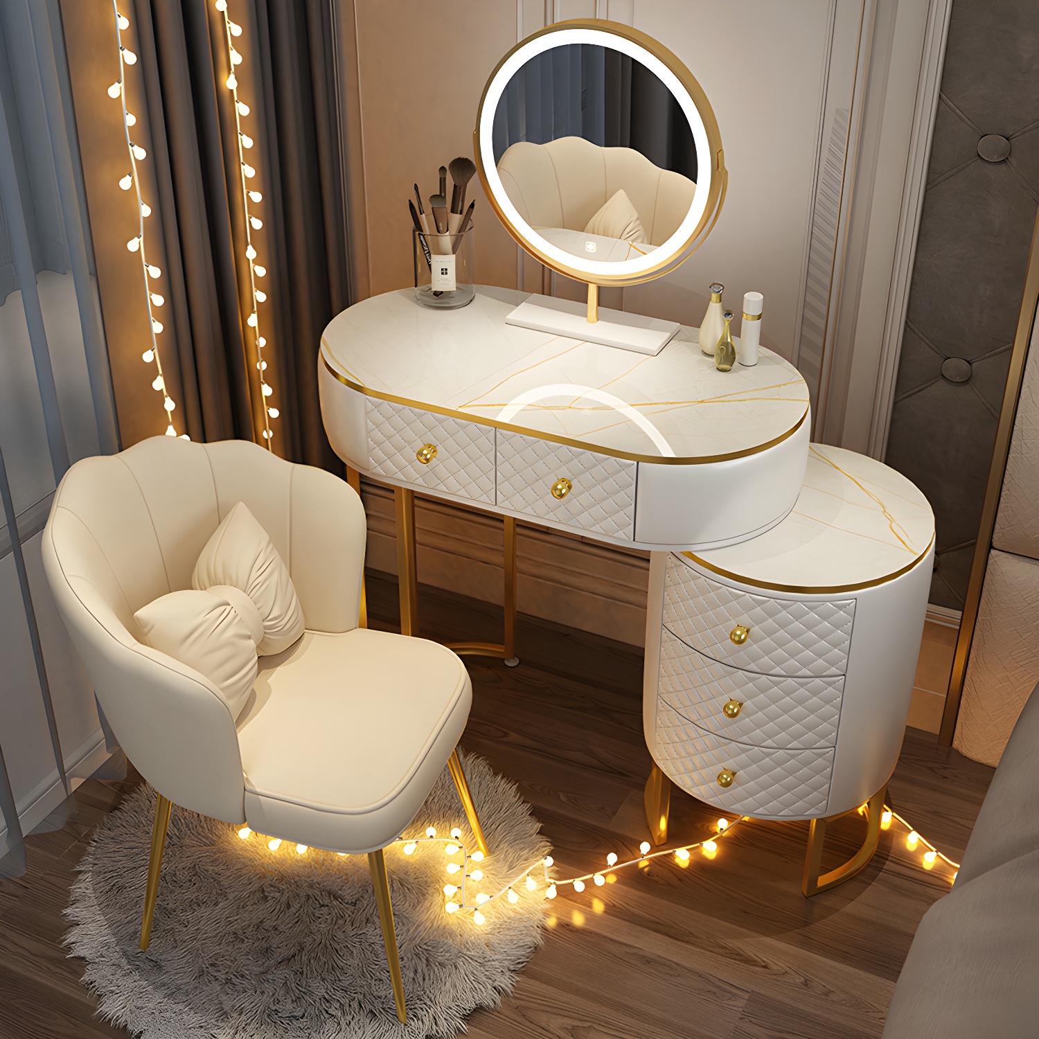 Scandinavian Wooden Vanity Dressing Table 29.9" H Bedroom Makeup Counter with Drawer - image 3