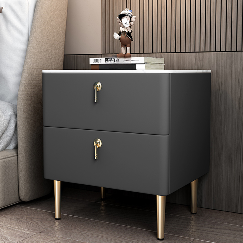 Minimalist 2-Drawer Stone Countertop Bedside Cabinet with Legs - image 4