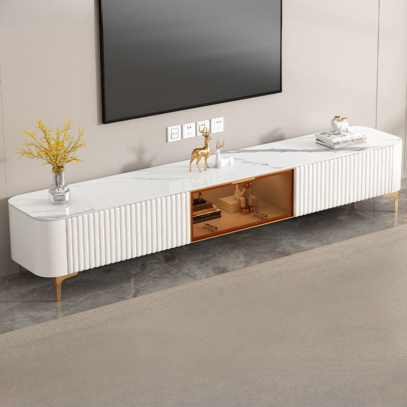 Simplistic Rectangular Vitreous TV Stand with Locker, Cable Management & 2 Drawers - image 3