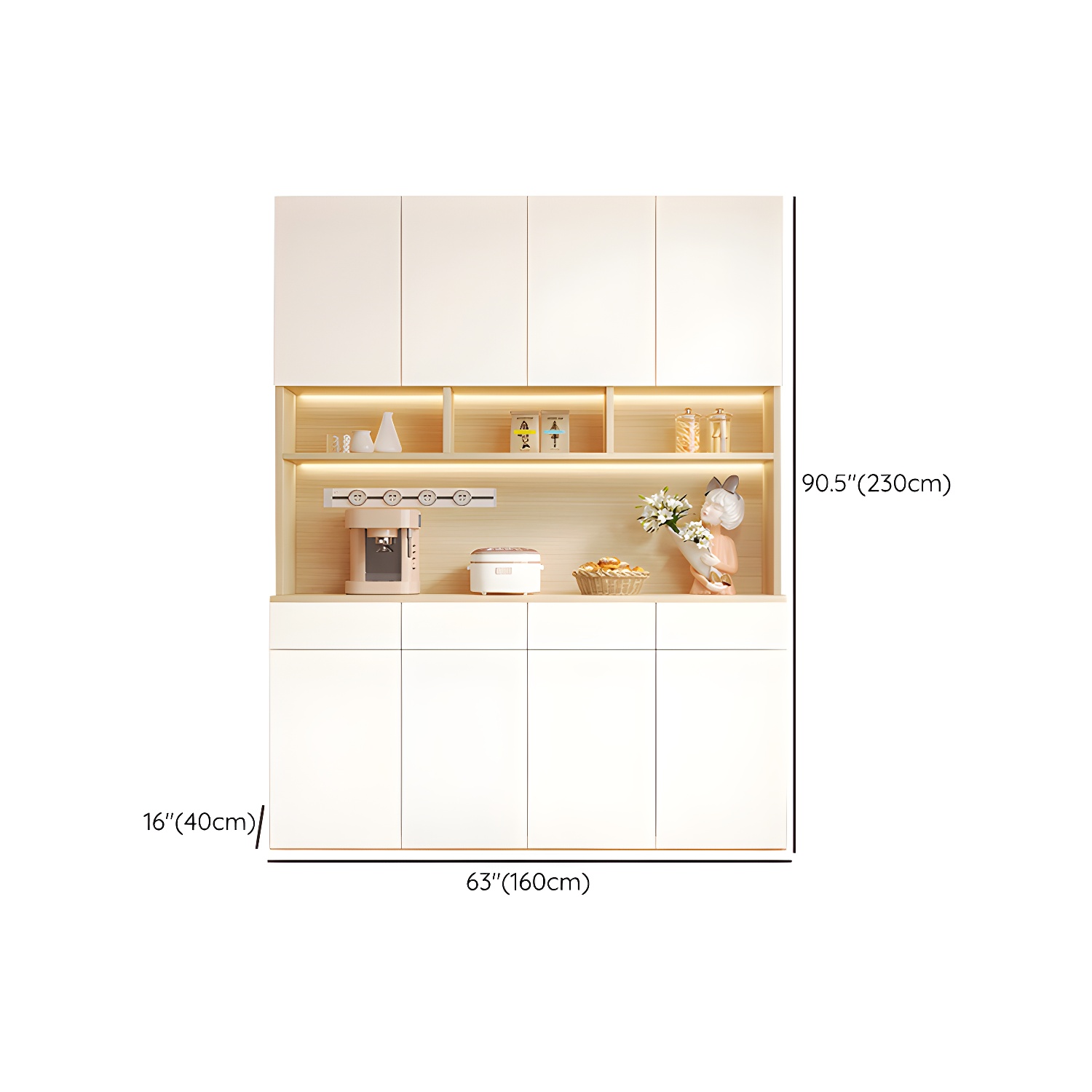 Scandinavian White Wood Buffet Sideboard Cabinet with Cabinets and Shelves - image 19