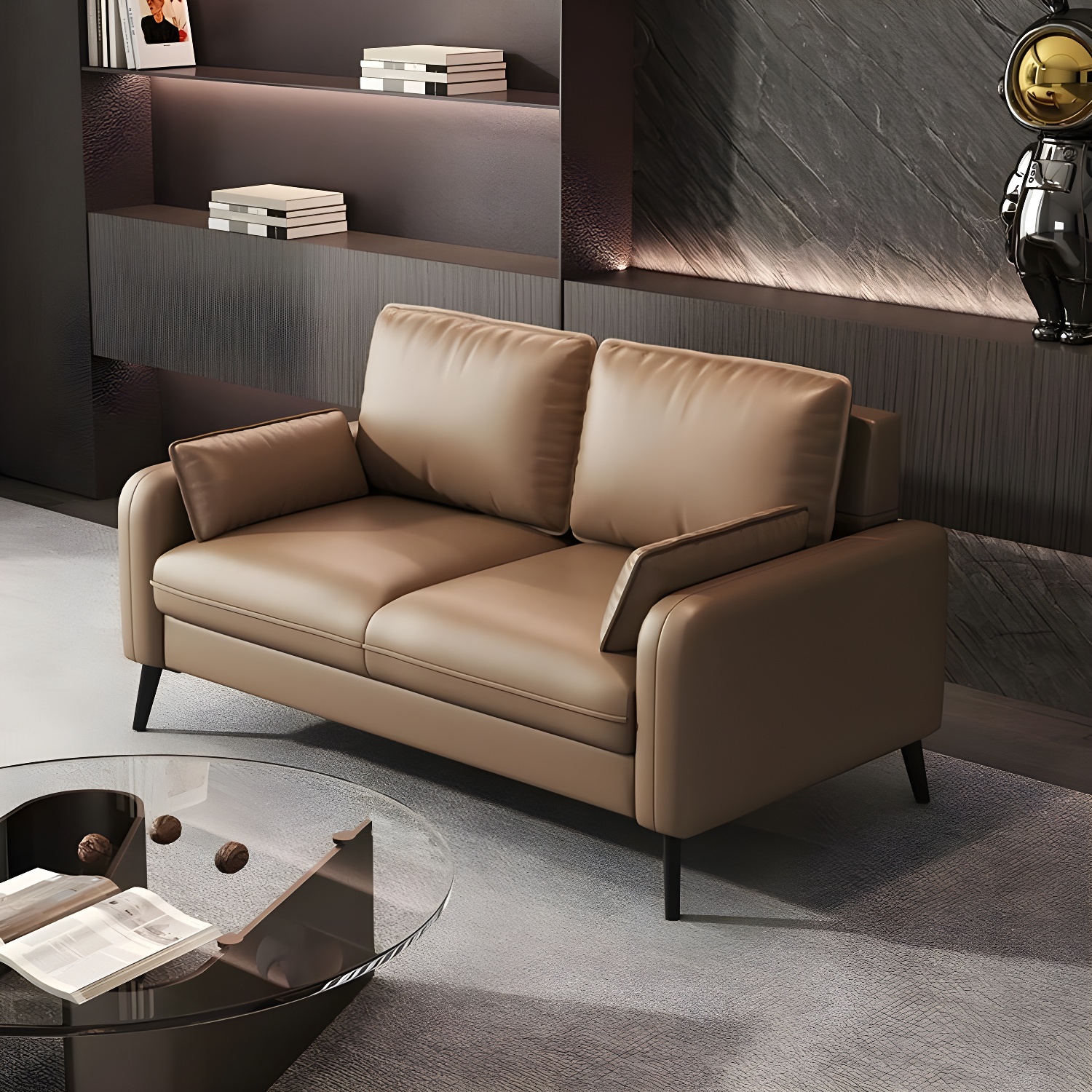 2-Seater Modern Cushioned Sofa with Bolster Pillows for Living Room