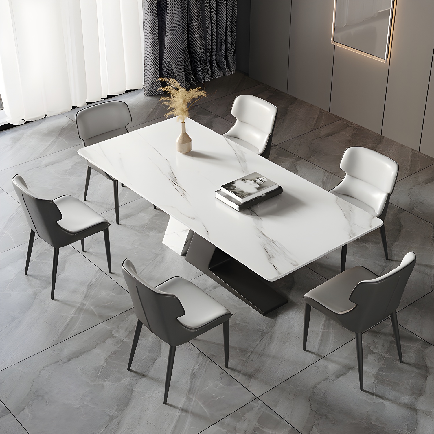 Modern Sintered Stone Top Dining Set Rectangle 1/2/5/7 Pieces Dinette Table Set in White - image 3