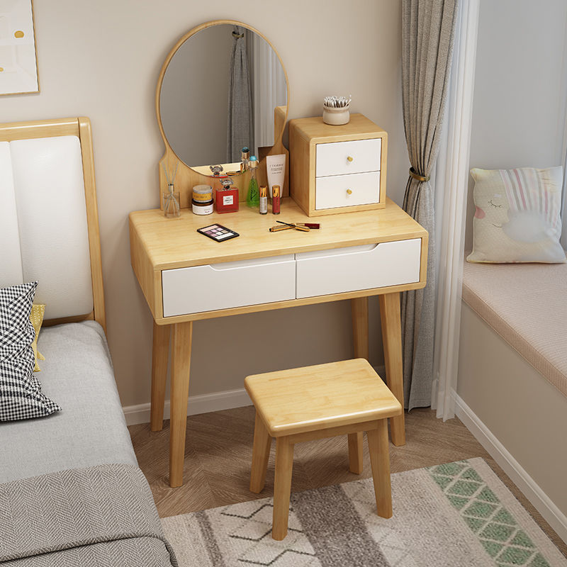 Contemporary Medium Wood Rubberwood Push-Pull Standing Makeup Vanity, No Suspended, Non-Upholstered Chair(s) - image 7