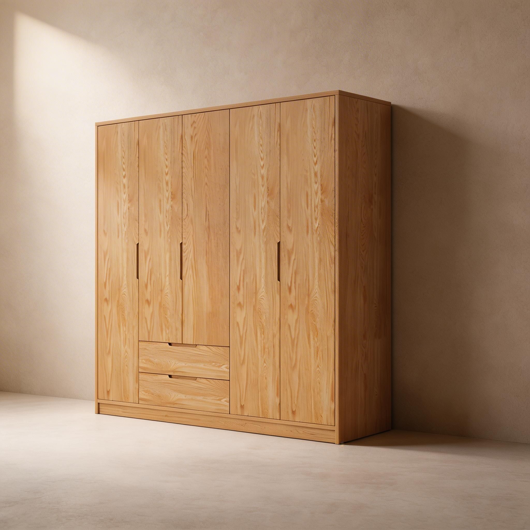 Modern Natural Wood Wardrobe Armoire with Sliding Doors, Drawers, and Shelves - image 12