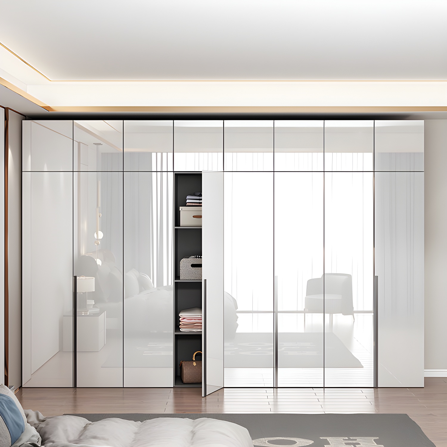 White Mirrored Finish Wardrobe Armoire Engineered Wood Wardrobe Cabinet - image 13