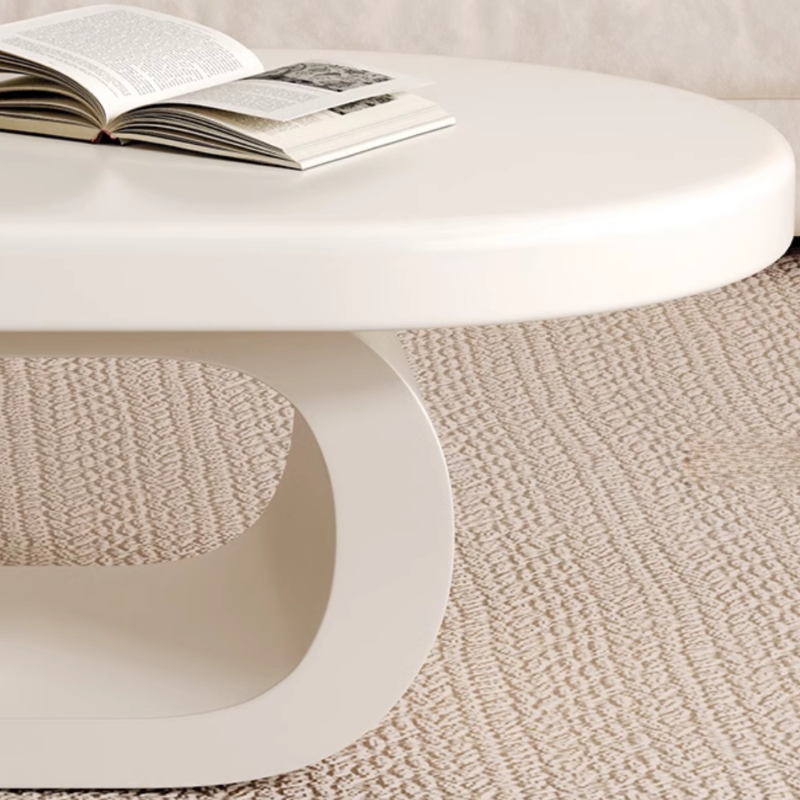 Minimalist Oval Wooden Coffee Table with 1 Shelf and White Top - image 11