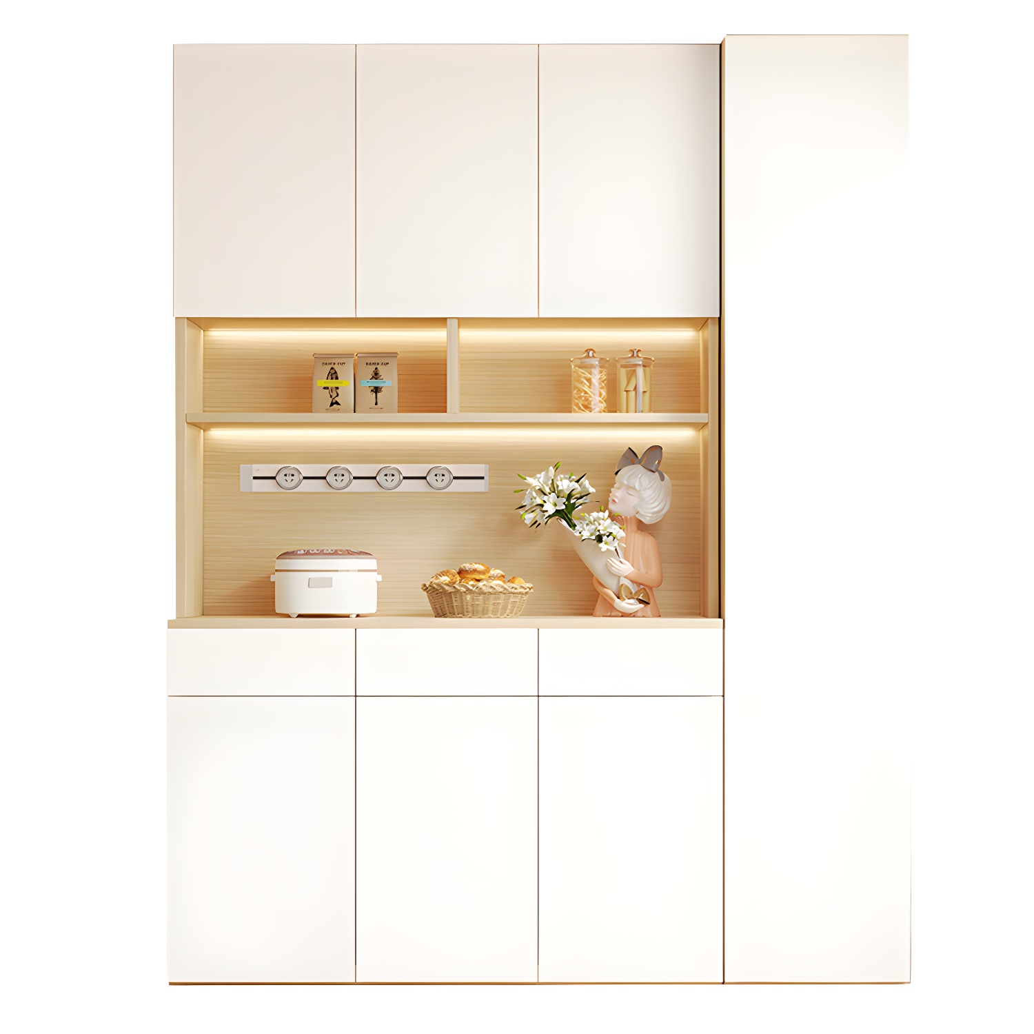 Scandinavian White Wood Buffet Sideboard Cabinet with Cabinets and Shelves - image 12