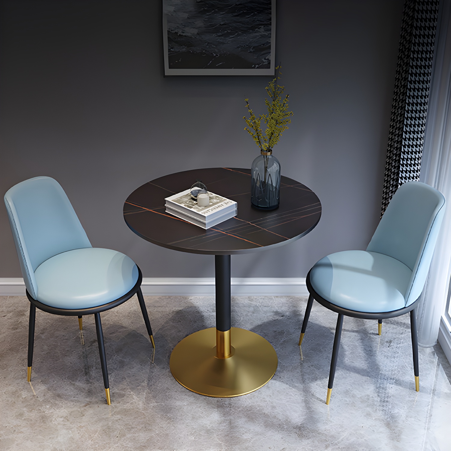 Traditional Luxury Rounded Dining Table Stone and Metal Tulip Dining Table - image 10
