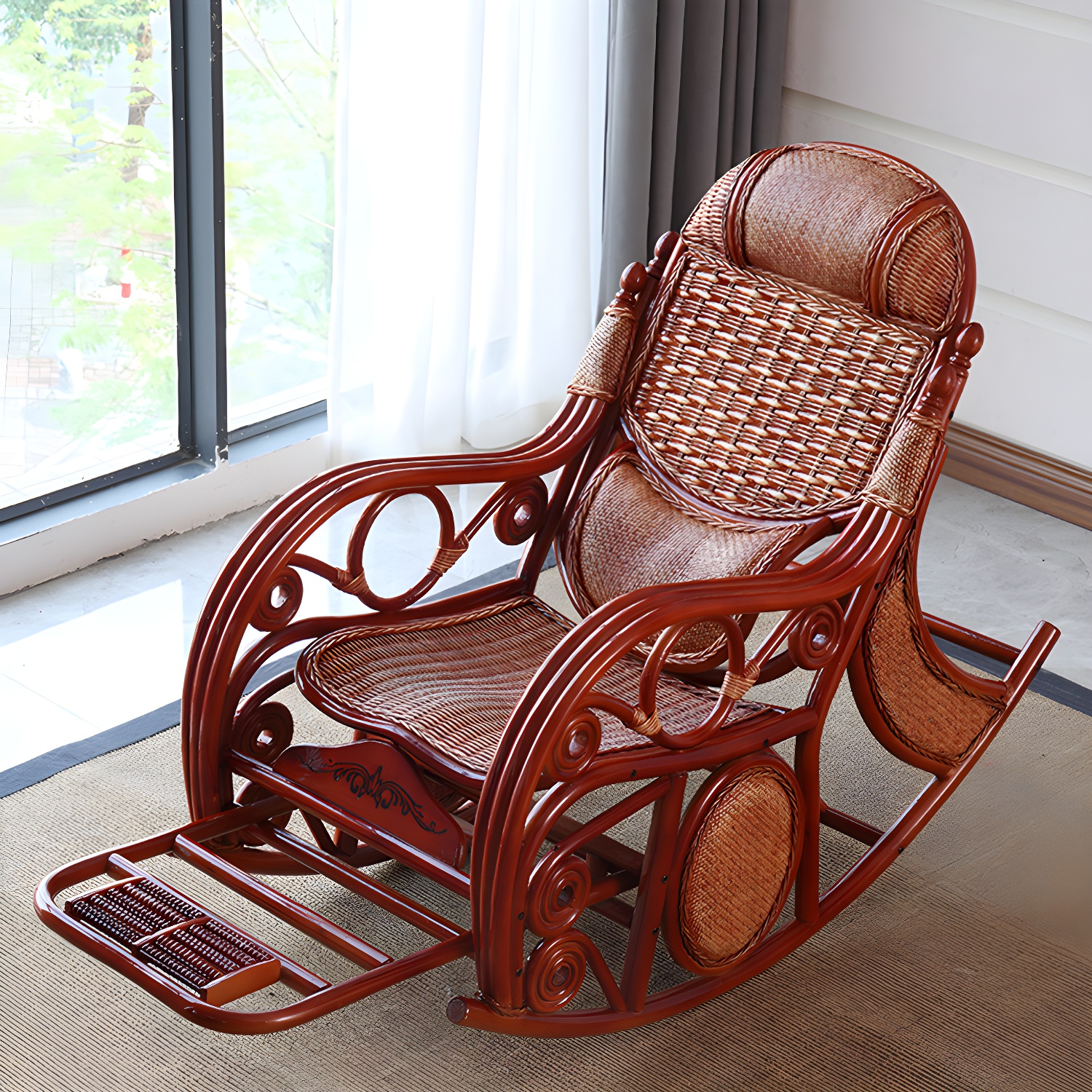 Traditional Spindle Rocking Accent Chair Tobacco Finish Rocker Chair Reclining - image 9