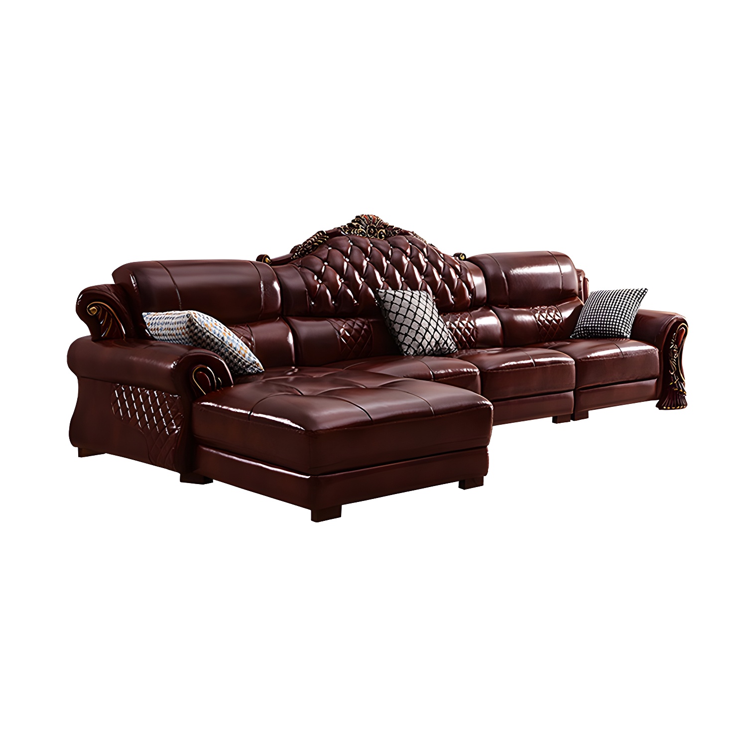 Genuine Leather Rolled Arm Sectional 36.22"High Camel Back Sofa, Dark Brown - image 7