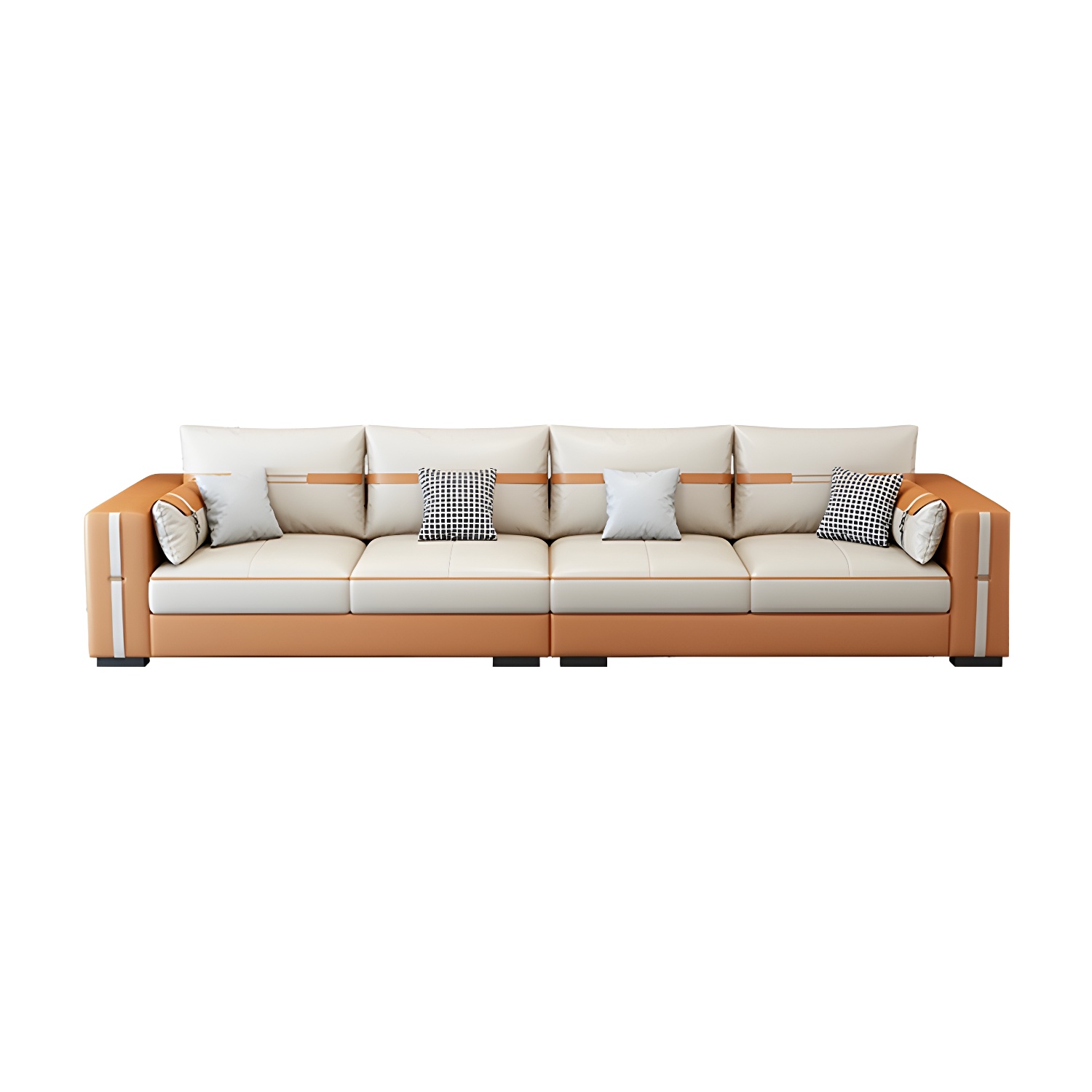 Scandinavian Wood Frame Beige Faux Leather Stationary Sectional Sofa with Cushion Back - image 7