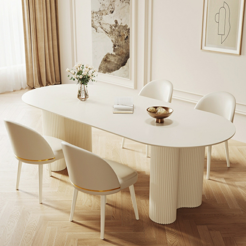 Free Form Stone Kitchen Table with Metal Base for Dining Room, White - image 3