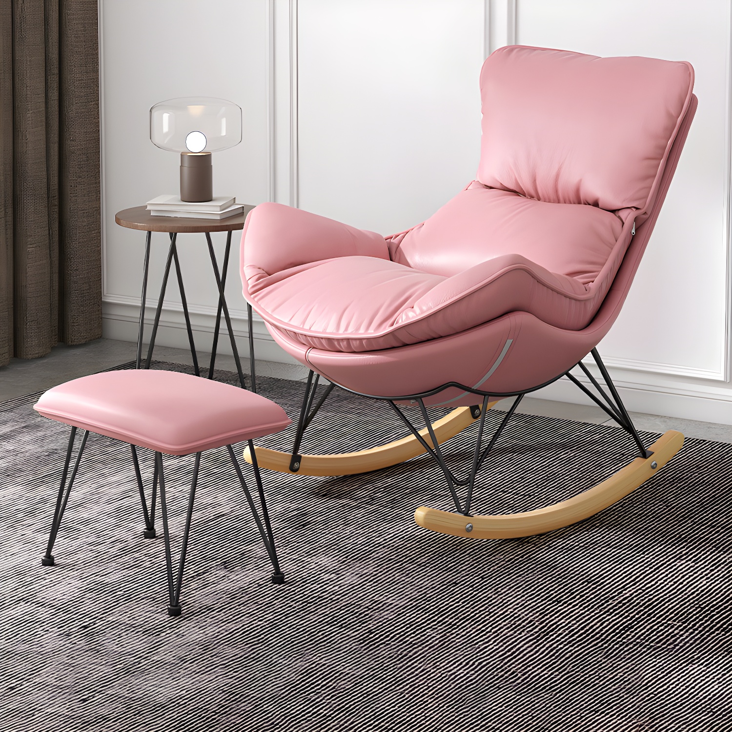 Solid Wood Rocking Chair Contemporary Rocker Chair with Padded Seat - image 8