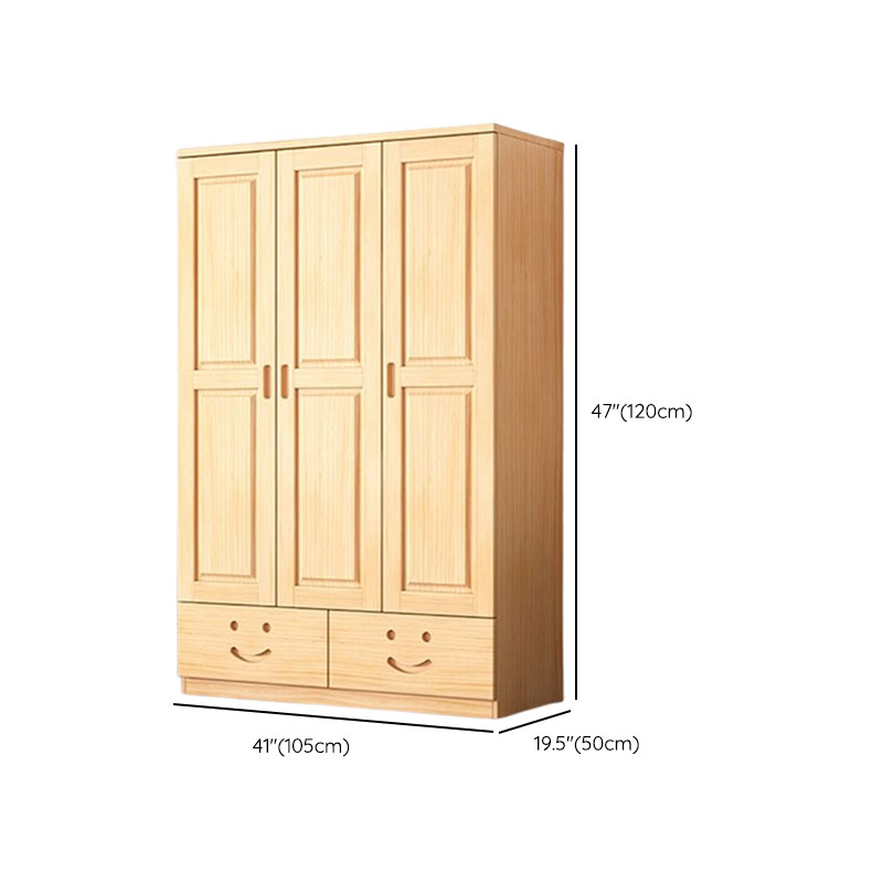 Natural Finish Modish Pine Wood Wardrobe Closet with Soft Close Drawer, Soft Close Door, Interior Shelves, and Clothing Rod - image 12