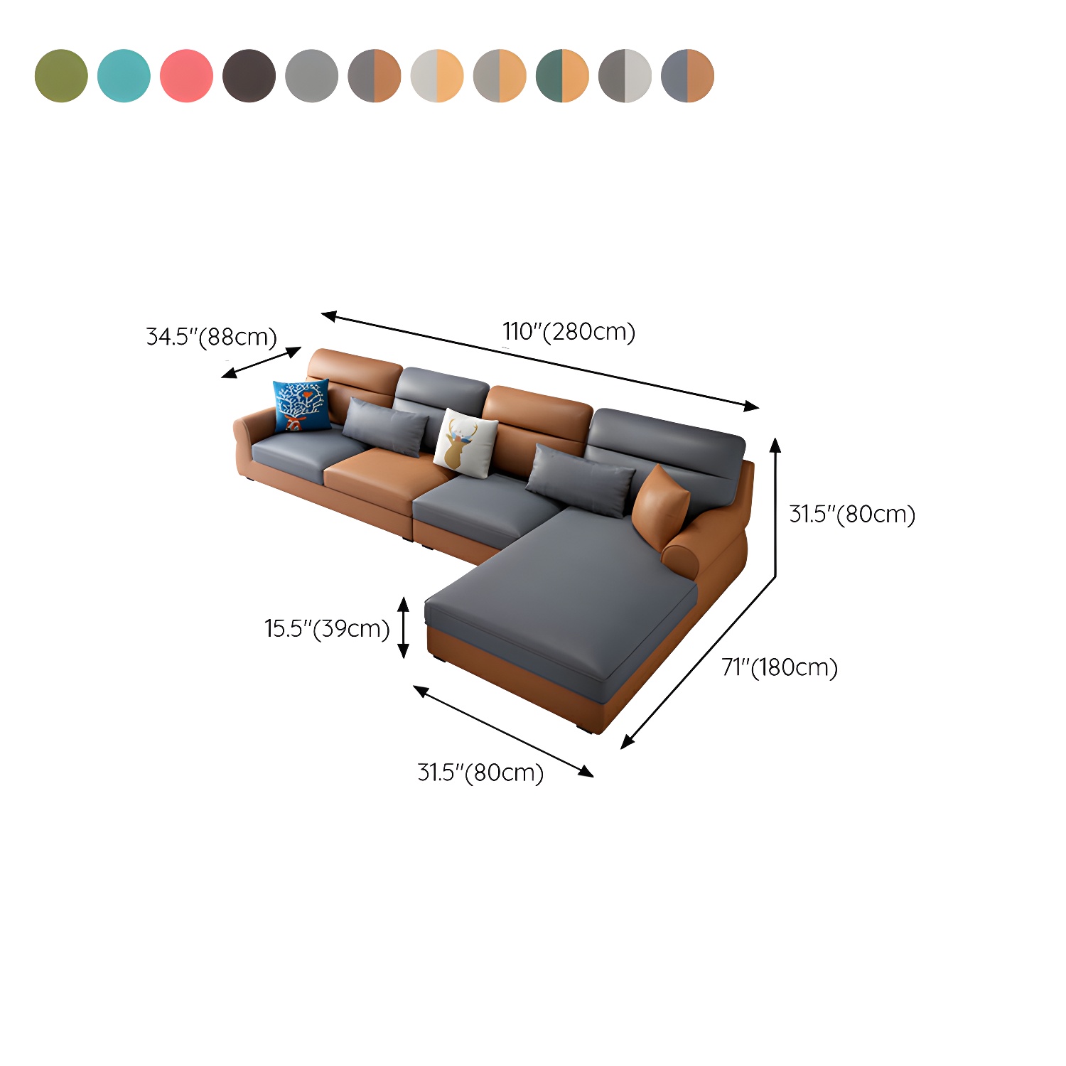 Large Modern L-Shape Stationary Wood Sectional Sofa with Round Arm and Cushion Back - image 22