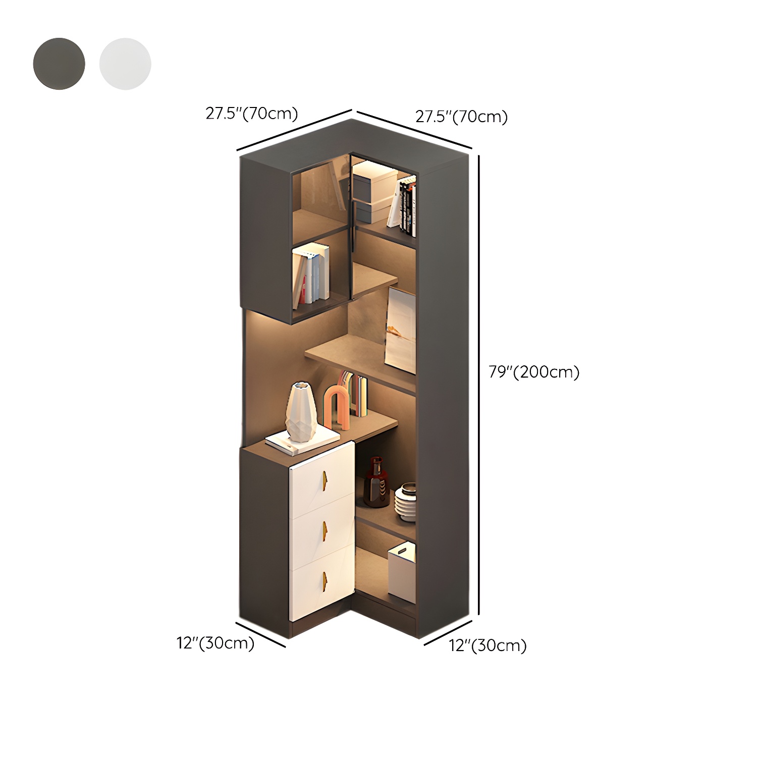 Corner Modern Accent Cabinet with Wood Counter Top, Glass Doors, Drawers, and Adjustable Shelves - image 13
