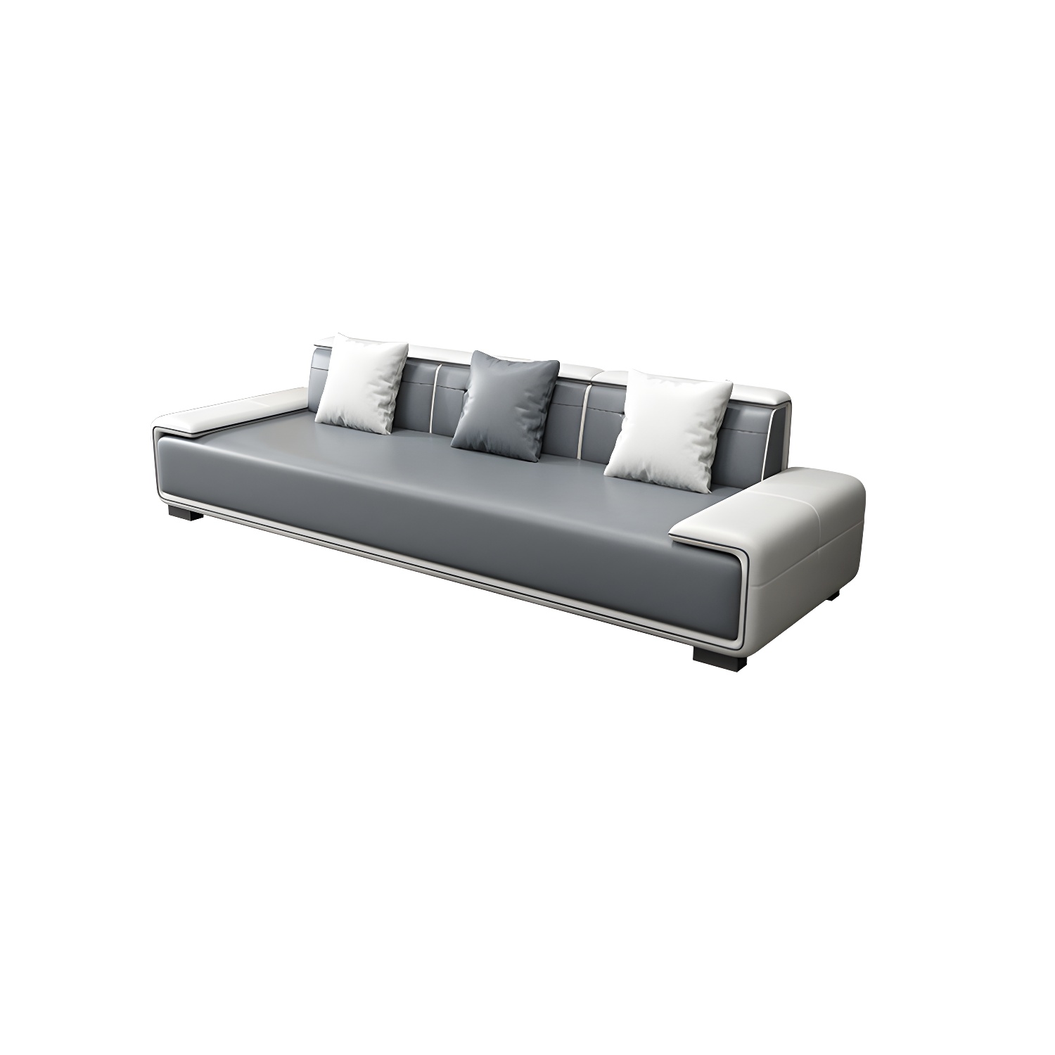 Faux Leather Sofa & Chaise with Pillows Modern U Sofa in Gray - 29.53" H - image 5