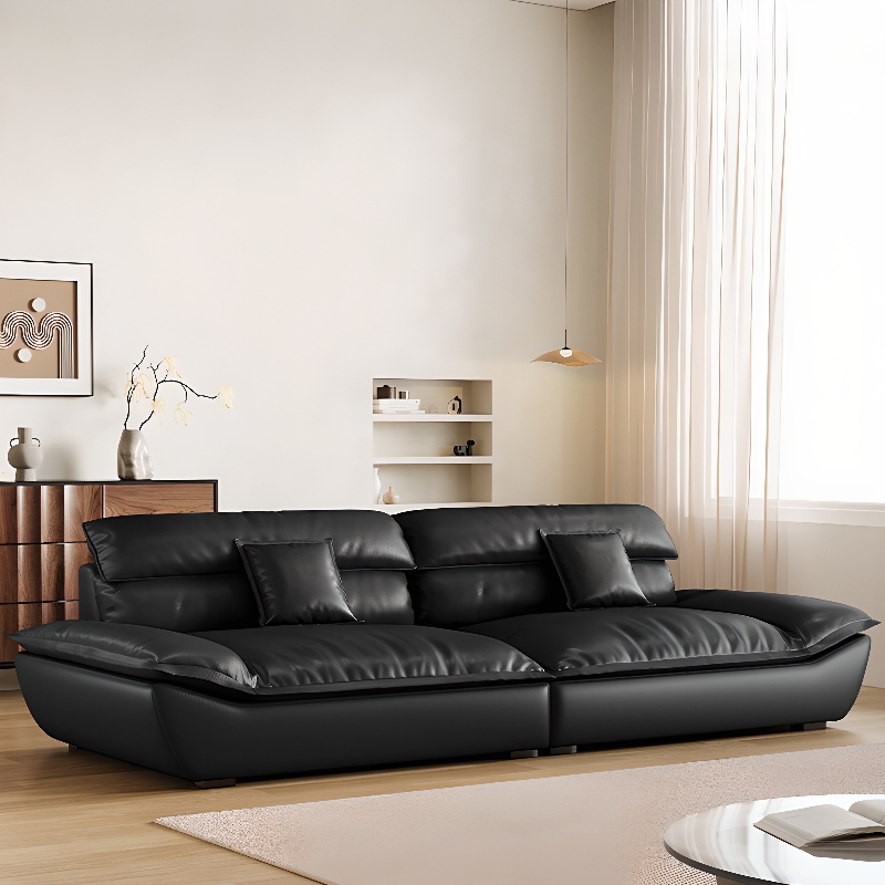 Contemporary Modern Solid Color Stain Resistant Standard/Single Sofa in Midnight Black, Seats 4/5/3 with 1 Pillow