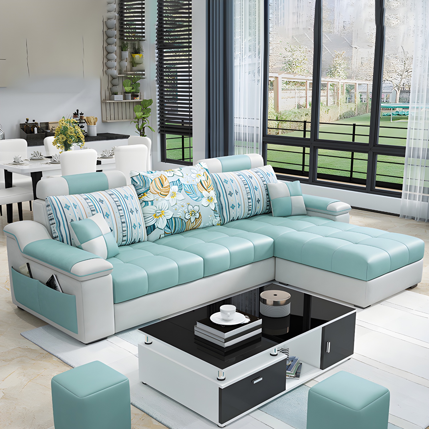 3-Seater Cotton Blend and Faux Leather L-Shape Sectionals Sofas - image 7