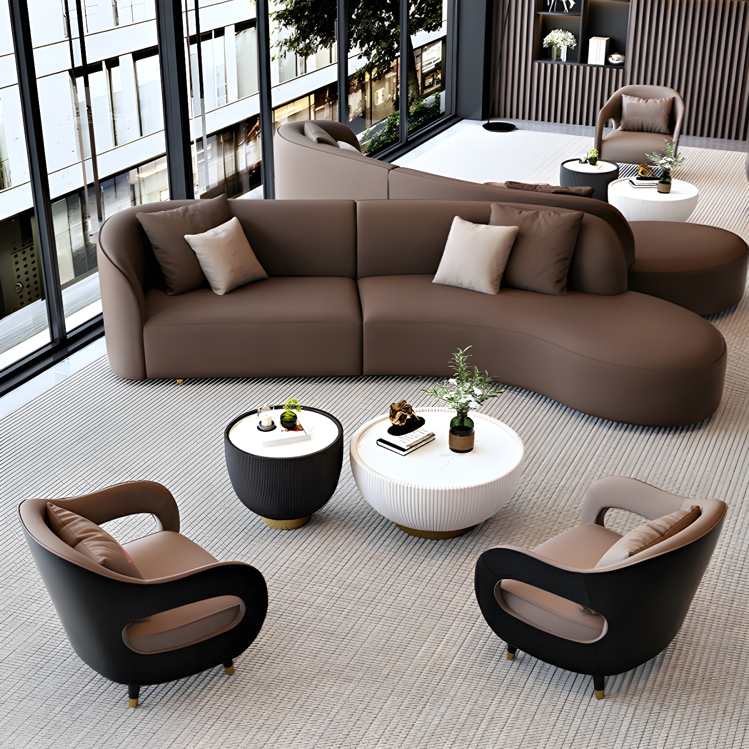 Modern Faux Leather Sectional Sofa Set with Wood Frame and Sponge Seat Fill Material - image 6