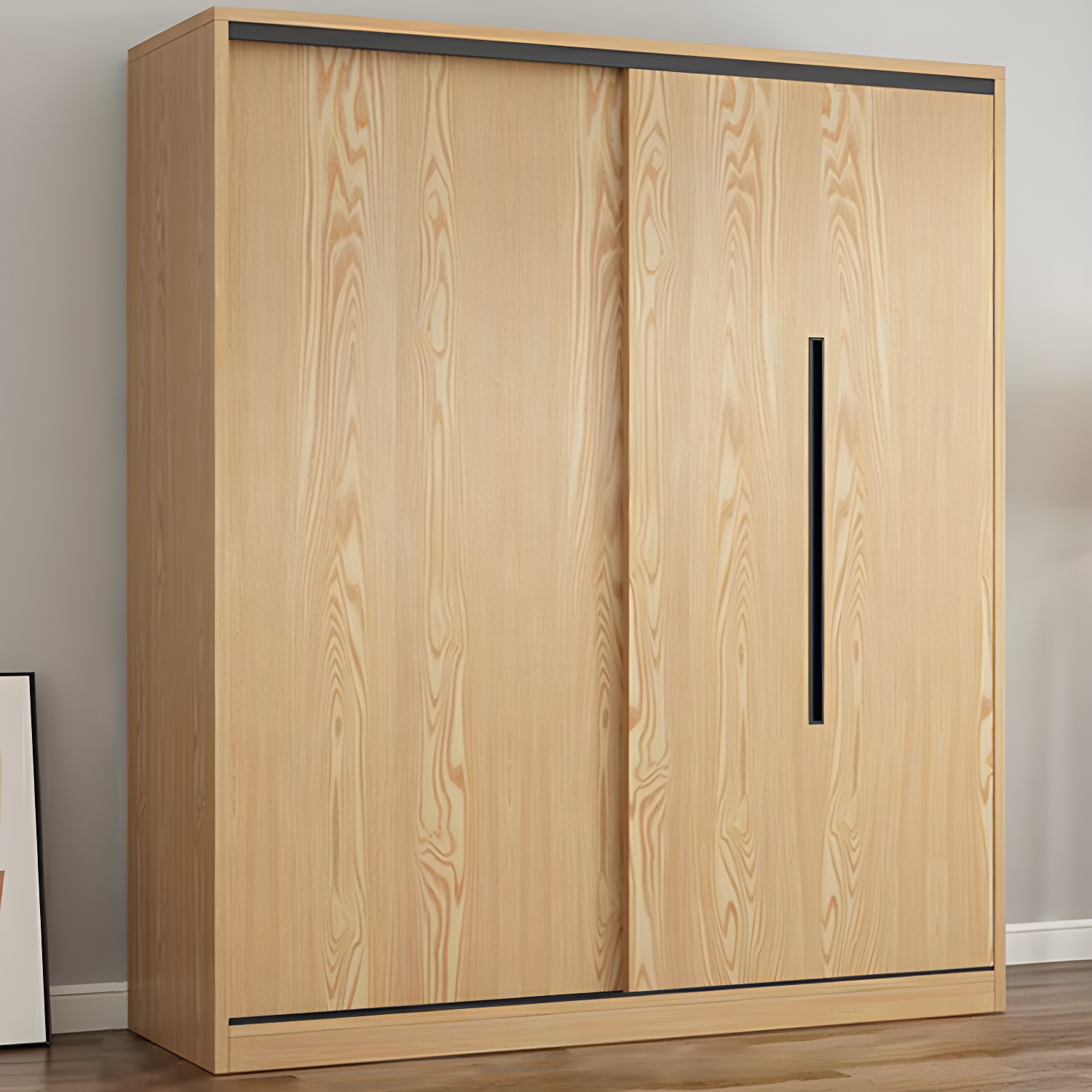 Contemporary Wood Sliding Cloth Rod Included Wardrobe for Bedroom