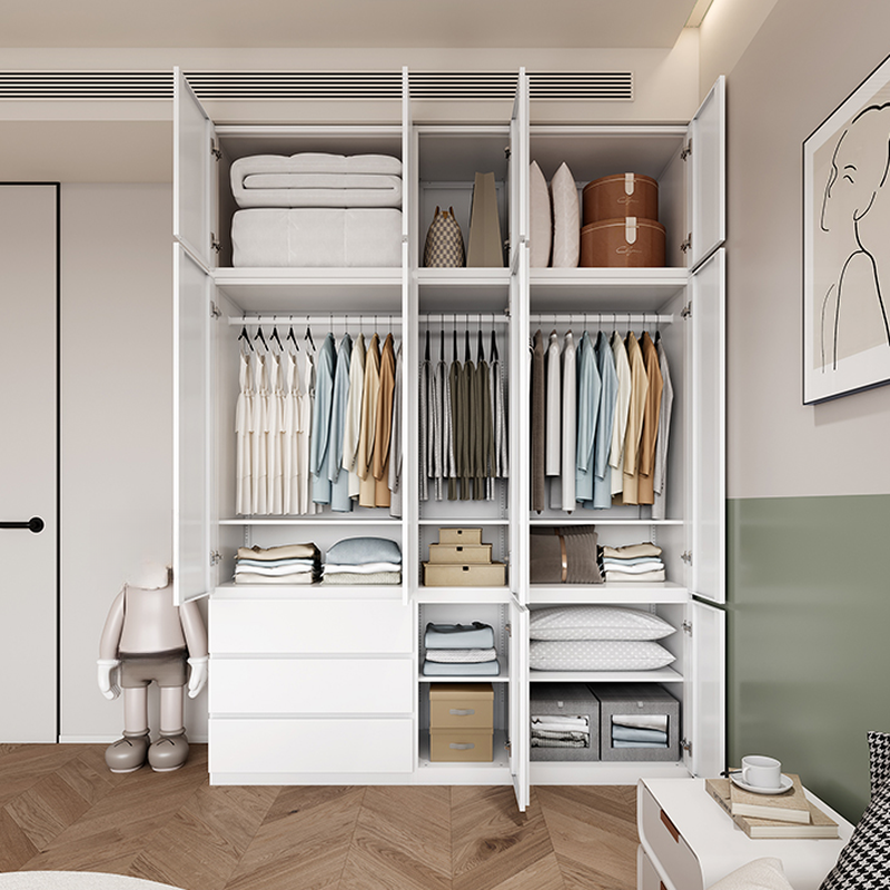 White Modish Steel Armoire Cabinet with Adaptable Shelf, Soft Close Drawer, Soft Close Door, and Clothing Rod