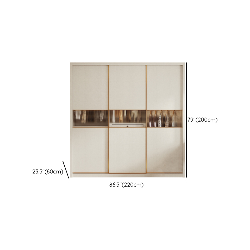 White Minimalist Manufactured Wood Wardrobe Closet with Compartments, Interior Shelves, and Clothing Rod - image 15