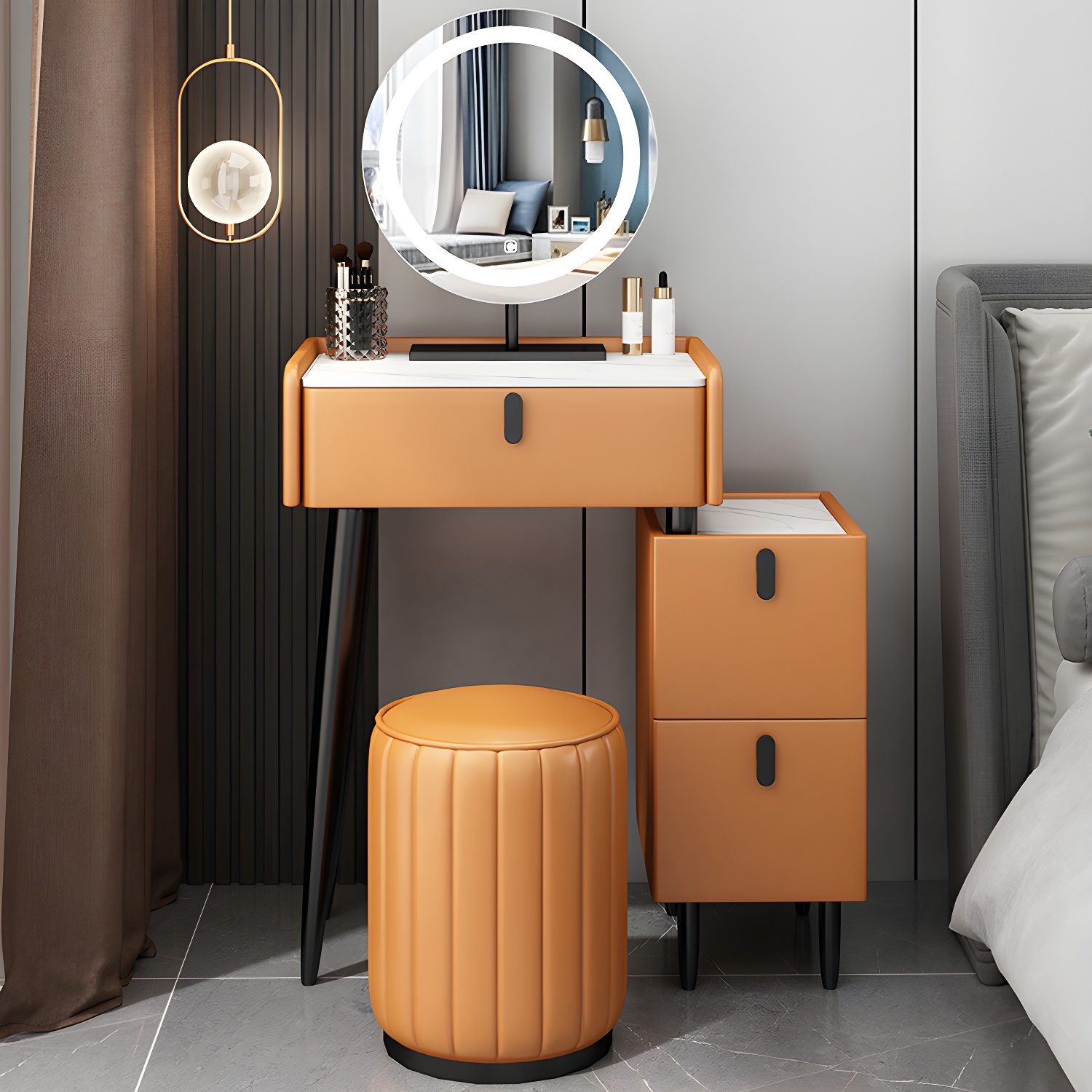 Contemporary Vanity Dressing Table Set with Mirror and Stool - image 6