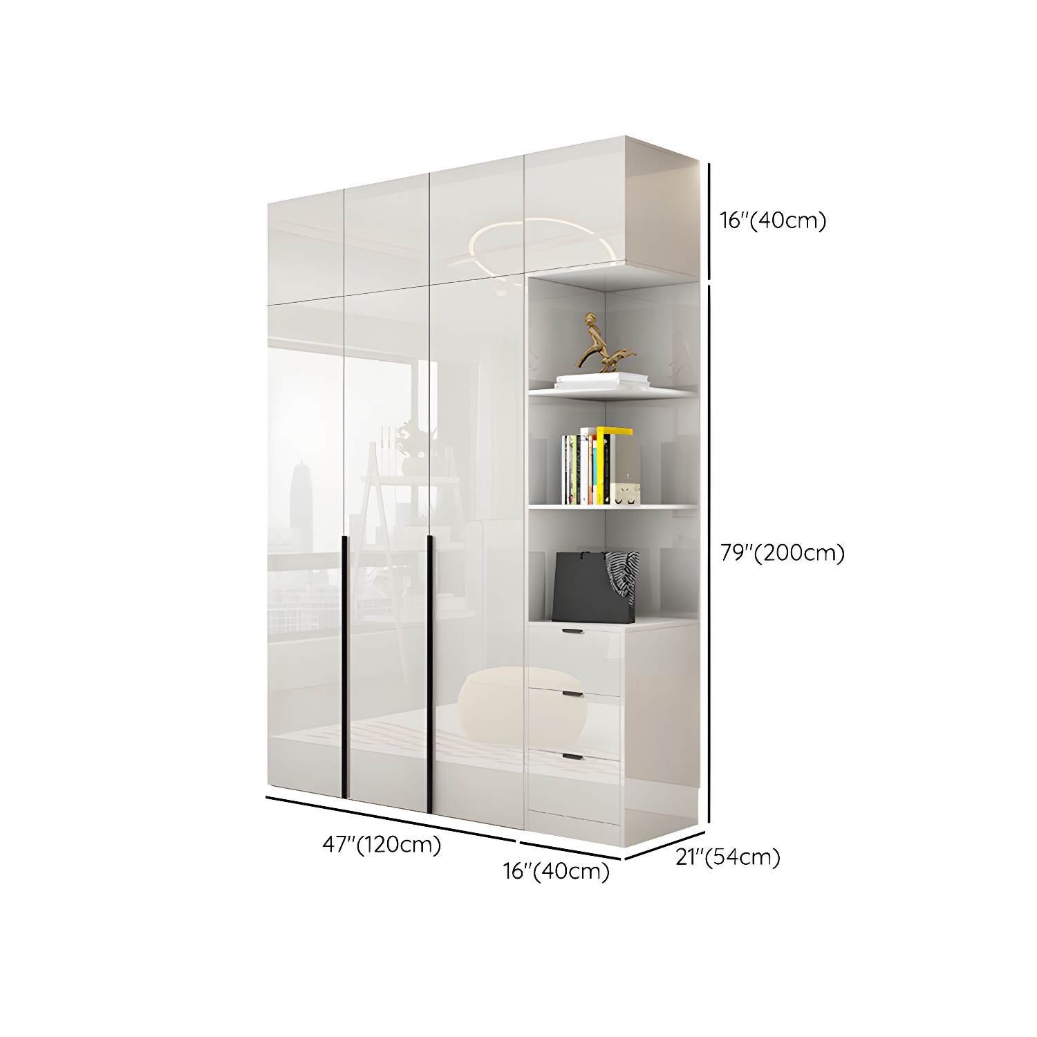 Modern White Wood Wardrobe Armoire - Drawers and Shelves Included - image 30