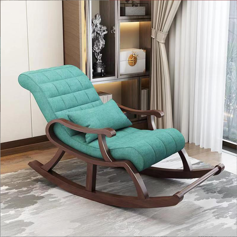Stylish Modern Upholstered Rocking Chair with Brown Wood Legs and Track Arms - image 8