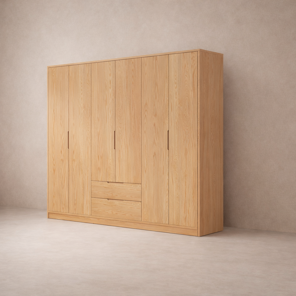 Modern Natural Wood Wardrobe Armoire with Sliding Doors, Drawers, and Shelves - image 18