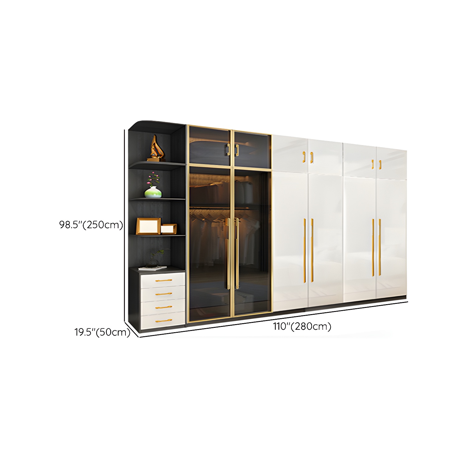 Modern Tempered Glass Doors Wardrobe Wood Frame Wardrobe without Light - image 31